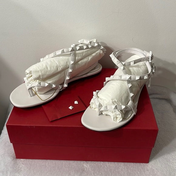 Valentino Garavani Shoes - Valentino Garavani White Sandals with Studded Straps